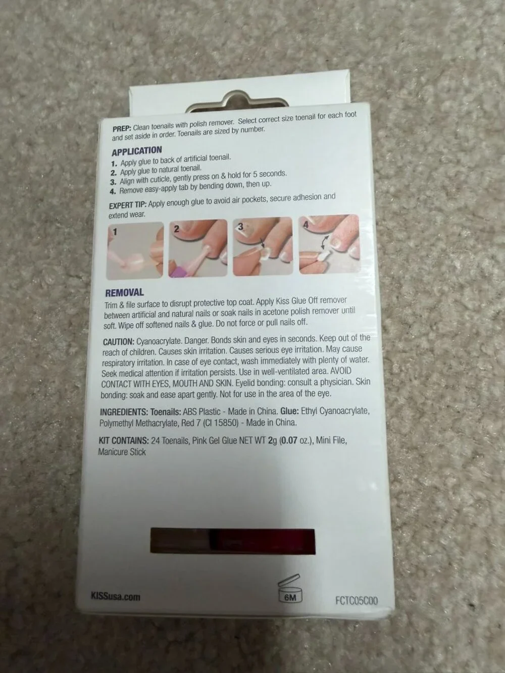 Kiss Gel Fantasy White Ready-to-Wear Gel Toenails 24 Count NIB